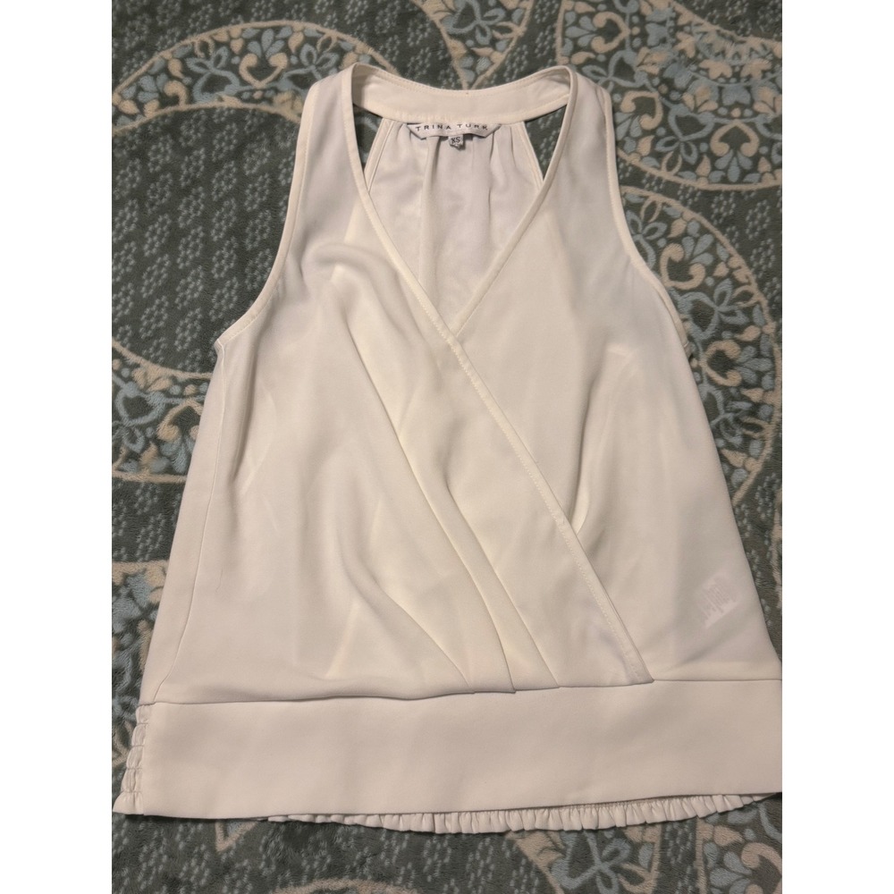 Trina Turk Ivory White Sleeveless Wrap Front Smocked Hem Blouse Top XS